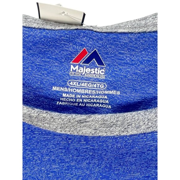 Majestic Mens Blue Gray Colorblock Short Sleeve T-Shirt 4XL Crew Neck Casual - Picture 3 of 7